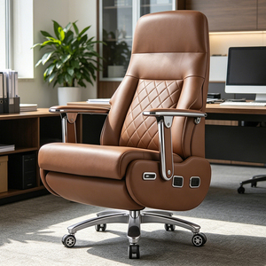 Silla de Oficina Ejecutiva Ergonómica de Cuero Genuino con Masaje Eléctrico |   Sillón Reclinable con Calefacción y Ventilación, Diseño de Lujo Ligero y Giratorio - Product Image 1