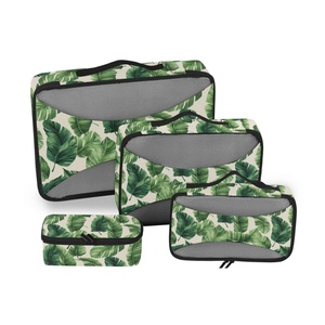 Lot de cubes de rangement de voyage en gros à imprimé palmier tropical vert, conception personnalisée, avec dessus en maille et compression pour le voyage - Product Image 1