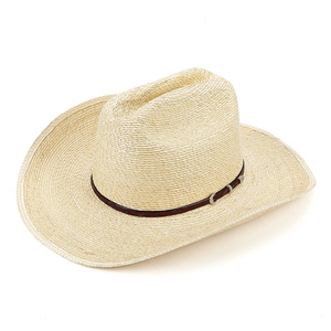 Sombrero de Vaquero de Paja de <span class=keywords><strong>Palma</strong></span> de Color Natural Linglong 100%, con Banda de Cuero PU, Estilo Occidental, para Fiesta o Esquí - Product Image 3