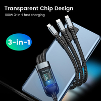 100W 3-en-1 Câble de charge super rapide USB Type C Micro Chargeur Câble pour iPhone Huawei Samsung