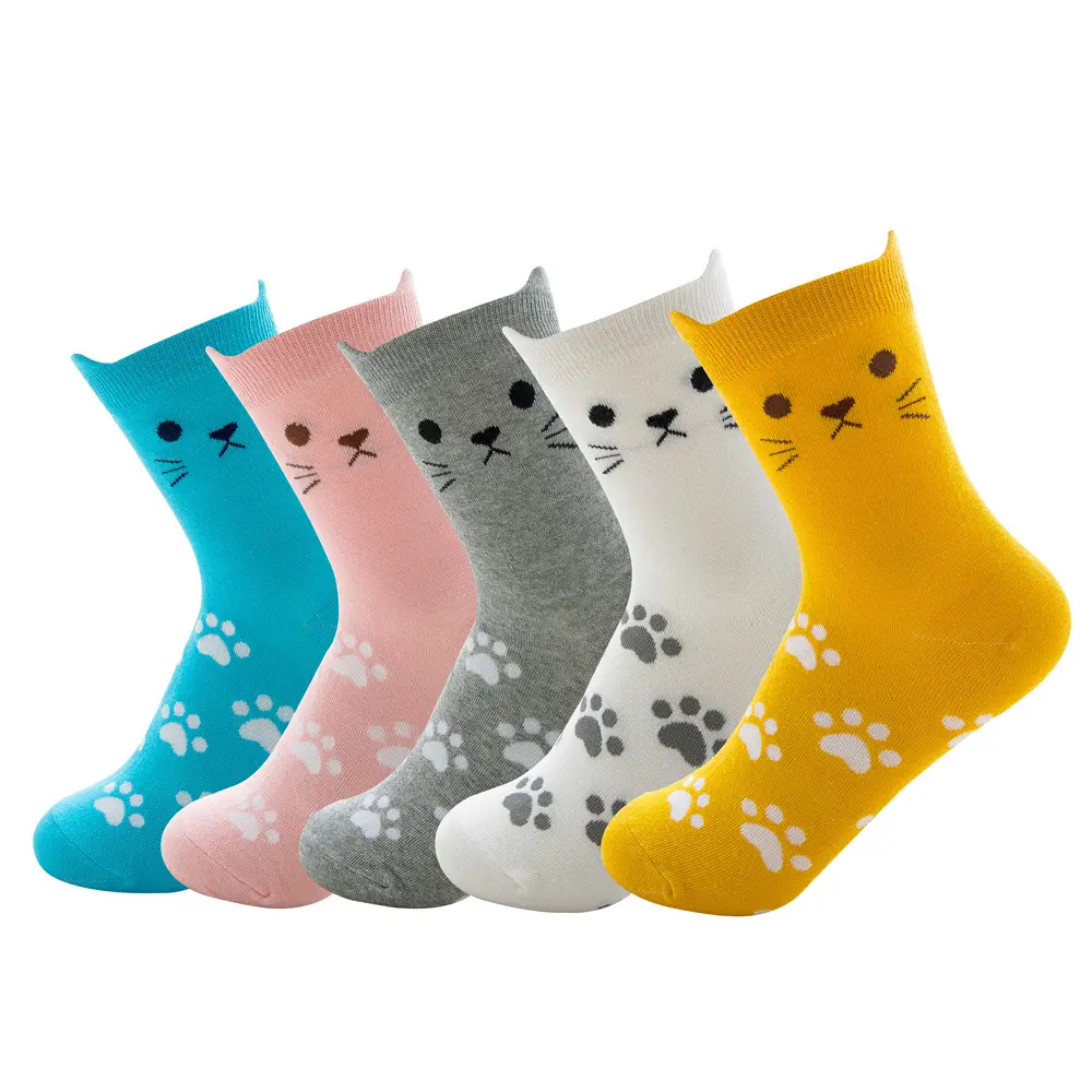 Hot Sell Cute Animal Cat Socks Cotton Funny Lovely Pattern Crew Womens Socks Girls