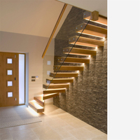 Escalier flottant avec éclairage LED, balustrade en verre trempé, escalier intérieur pour maison duplex