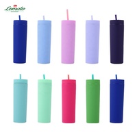 Vente en gros de gobelets à thé, jus et café en plastique PP personnalisés à double paroi de 450 ml (16 oz) avec couvercles et pailles