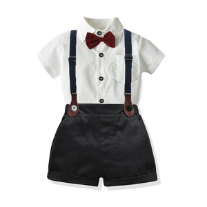 2025 été Graduation costume deux pièces pour garçons <span class=keywords><strong>chemise</strong></span> formelle blanc pur avec nœud <span class=keywords><strong>papillon</strong></span> et short à bretelles vêtements pour enfants - Product Image 1