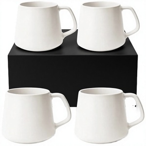 MIAMIO Coffee <b>Mugs</b> Set 4 / <b>Large</b> Ceramic (420ml) Cappuccino/Tea/Espresso Microwave Dishwasher Safe Luxe Collection (White) Back - Product Image 3