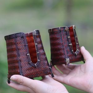 Handmade Rattan Woven Cup <b>Basket</b> Rectangle Shape Tea Ceremony Accessory <b>Storage</b> Holder Chinese Zen Style Craft - Product Image 1
