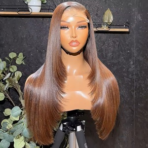 Parrucche in <span class=keywords><strong>Capelli</strong></span> Umani Lisci Marrone Cioccolato con Effetto Ombré per Donne, Densità 250, Parrucca Frontale in Pizzo HD 13x6, 100% <span class=keywords><strong>Capelli</strong></span> Umani Brasiliani - Product Image 2