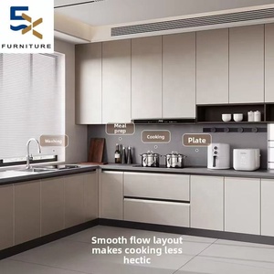 Erxi Design libre Ameublement de maison Armoires de cuisine en forme de L de luxe italiennes légères personnalisées Installation sur <span class=keywords><strong>site</strong></span> Comptoir en <span class=keywords><strong>bois</strong></span> - Product Image 2