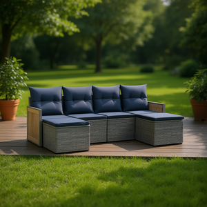 Grey Poly Rattan Garden <b>Sofa</b> <b>Set</b> With Cushions Outdoor Furniture Contemporary Design - Product Image 2