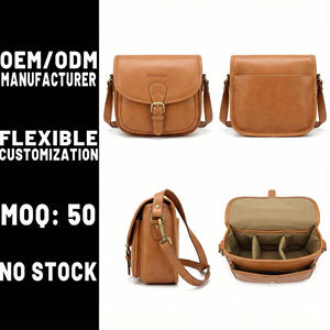 Borsa a Tracolla per Fotocamera in Pelle Marrone Personalizzabile per <span class=keywords><strong>Donne</strong></span> Fotografi, Resistente e alla Moda con Ampio Interno - Product Image 1