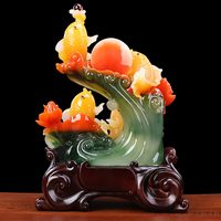 Statue d'animaux marins en résine, Feng Shui chinois, couleur jade, peinte à la main, décoration artistique pour la maison