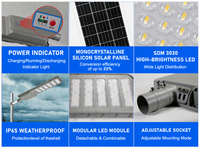 Lampadaire solaire tout-en-un intégré pour extérieur, étanche, avec module d'éclairage LED 100W 200W 300W 500W, CRI élevé 80