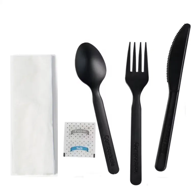 Fast food için 250 ağır tek kullanımlık plastik kaşık ve çatal ve bıçaklar napki