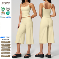 Ensemble de vêtements de yoga pour femmes YK : débardeur élastique, pantalon évasé push-up, séchage rapide, pour la course et le yoga en extérieur, pantalon mi-long à effet ventre plat