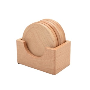 Wooden Round Coaster Set Beech Wood Heat Insulating Home Coffee Cup Use - Product Image 1