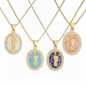 Collier pendentif en zircon plaqué or 18 carats, couleur <span class=keywords><strong>rose</strong></span> pavée, vierge <span class=keywords><strong>marie</strong></span>, <span class=keywords><strong>bijoux</strong></span> religieux - Product Image 2