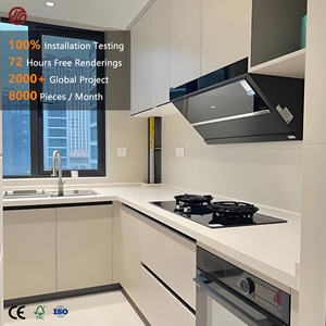 خزائن مطبخ جينو الصينية الحديثة باللون الأبيض جاهزة للتجميع مصنوعة من الخشب أو الألمنيوم بتصميم خلية النحل الكاملة - Product Image 1