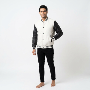 FINER THREADS Custom Design <b>White</b> 100% Cotton Sleeves Black Eco-Friendly Quick Dry Breathable Winter College Varsity <b>Jackets</b> <b>Men</b> - Product Image 1