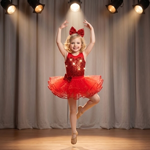 Costume da Ballo Jazz Rosso per Bambine, Abito Tutu con Paillettes a Cuore, <span class=keywords><strong>Gonna</strong></span> in Tulle Glitterata a Strati per Natale e Spettacoli - Product Image 1