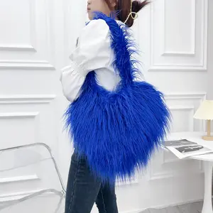 Fashion New Small Long Faux Fur borse a mano a forma di cuore borse in peluche pelose da donna e da donna