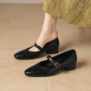Top layer cowhide 3cm belt buckle 2026 spring-autumn four seasons genuine leather single shoes low heel women's shoes thick heel - Product Image 2