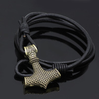 Bracelet Viking Marteau Thor Mjolnir Homme Femme Cordon Tresse Nordique Paien Amulette Bijou Bronze Antique Vente en Gros