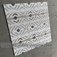 Carrelage mosaïque en marbre à motif losanges blanc et gris, effet 3D style moderne, incrusté de bande de laiton, pour sols de maison et d'hôtel