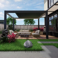 Pérgola Eléctrica Retráctil Inteligente de Aluminio con Luces LED, Sensor de Viento, Techo de Láminas Ajustables y Recubrimiento en Polvo para Jardín y Balcón