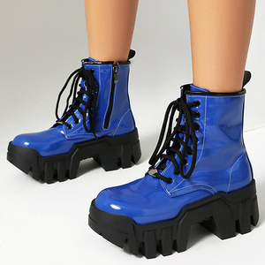 <span class=keywords><strong>Botines</strong></span> <span class=keywords><strong>con</strong></span> cordones para mujer de talla grande 44, zapatos de <span class=keywords><strong>plataforma</strong></span> <span class=keywords><strong>con</strong></span> suela gruesa de tacón alto y ancho, <span class=keywords><strong>botines</strong></span> cortos de patente - Product Image 2