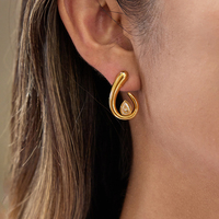 Boucles d'oreilles J&D Classic Waterdrop CZ en or 18 carats et acier inoxydable, zircon blanc, forme goutte d'eau spirale