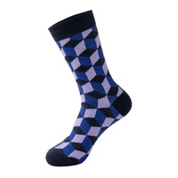 Chaussettes mi-longues pour hommes, motif géométrique coloré en losanges, en polyester, antidérapantes, polyvalentes, styles européens et américains