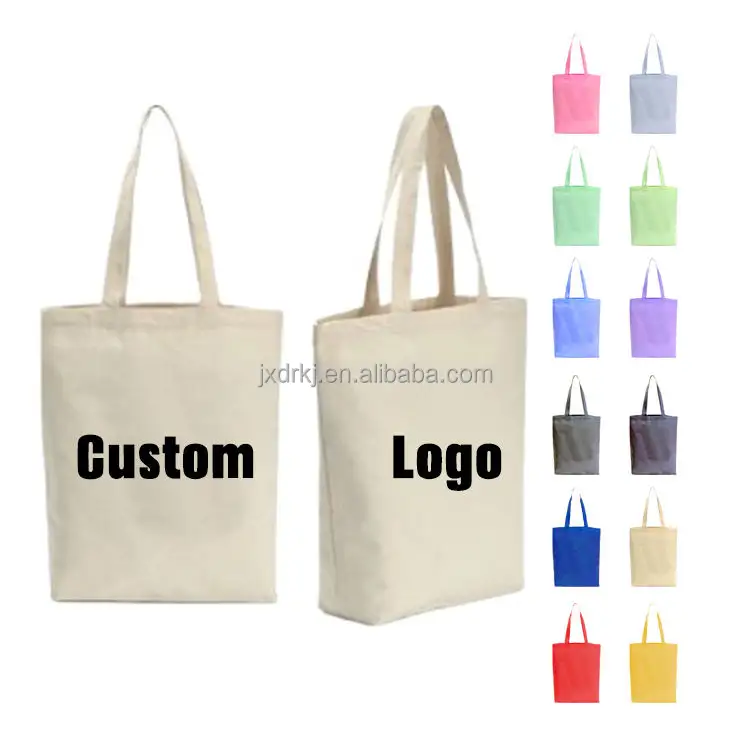 Stampa personalizzata promozionale Tote Bag in bianco in tela di cotone semplice riutilizzabile in cotone con Logo stampato personalizzato