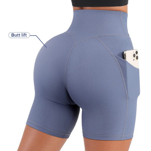 Pantalones cortos de gimnasio de tela elástica para mujer, <span class=keywords><strong>Shorts</strong></span> deportivos para correr y Yoga con bolsillos - Product Image 6