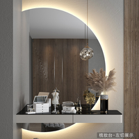 Miroir LED intelligent moderne en forme de demi-lune avec interrupteur tactile, classé IP65, haut-parleur Bluetooth pour salon et salle de séjour