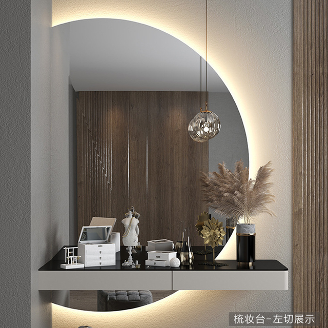 Modern Half Moon Round Smart LED Mirror with Touch Sensor Switch IP65 Rated Bluetooth Speaker for Living Room & Salon