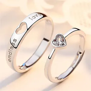 2pcs/sets Wedding Ring Couple Set Silver Alloy Couple Rings Forever Endless Love Wedding Ring Charm Jewelry For Women Men