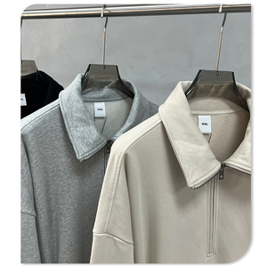 Felpe con Mezza <span class=keywords><strong>Zip</strong></span> Pesanti all'Ingrosso, Logo Personalizzato, Stampa Puff, Oversize 445gsm, Colletto Rovesciato, Felpe da <span class=keywords><strong>Uomo</strong></span> - Product Image 3