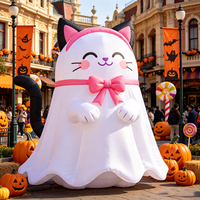 Décoration Gonflable Chat Fantôme Mignon pour Halloween, Nœud Rose, Tissu Oxford Imperméable et Résistant au Soleil, Thème Dessin Animé pour Événements Extérieurs