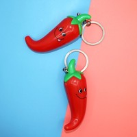 Llavero de Plástico LED con Forma de Pimiento Verde, Amarillo y Rojo, con Luz y Sonido