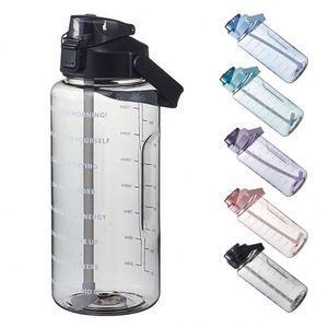Factory Custom 2000ml <b>Large</b> Capacity Water Bottle With Bounce Cover Time Scale Reminder Frosted Cup for Outdoor Sports Fitness - Product Image 1