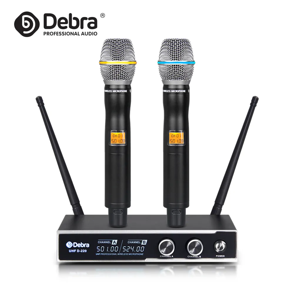 Debra Audio D-220 Metal Dual Handheld Mic UHF Wireless Microphone System Customizable luminous brand logo receiver for karaoke
