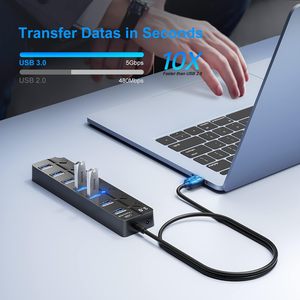 Hub USB 3.0 de 7 Puertos con Interruptores Individuales de Encendido/Apagado para <span class=keywords><strong>MacBook</strong></span>, Surface <span class=keywords><strong>Pro</strong></span>, Unidades Flash y Dispositivos Móviles, Longitud de 0.3M/1.2M - Product Image 3