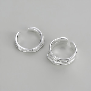 Modern 925 Sterling <b>Silver</b> Open <b>Ring</b> Set <b>Adjustable</b> Stackable Irregular Wrinkle Band <b>Ring</b> Set for Daily Wear Chic Jewelry - Product Image 1