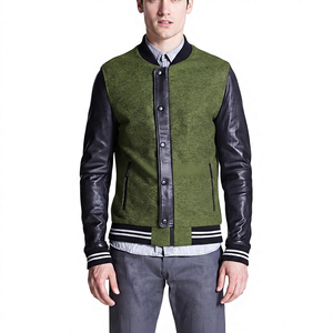 KVJ26 Veste universitaire en laine coupe ajustée pour hommes, confortable et classique, style letterman, broderie sans col, design d'hiver formel - Product Image 2