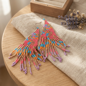 Boucles d'oreilles longues à franges multicolores de style bohème pour femmes, pour les occasions de fête - Product Image 4