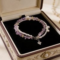Bracelet artisanal double couche en perles naturelles et améthyste, bijoux de luxe légers et polyvalents, vente en gros
