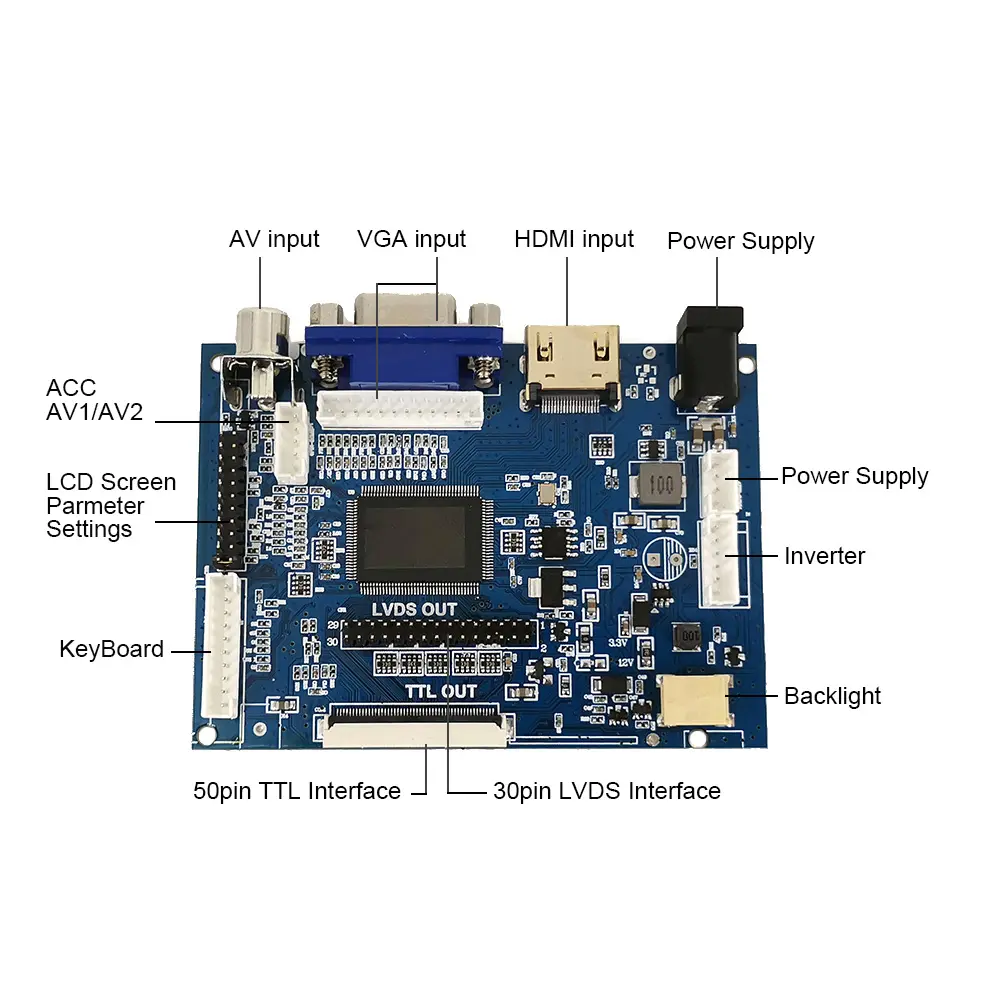 PCB800099-V.9 TFT LCD 드라이버 TTL 50pin LVDS 핀 인터페이스 범용 lcd 컨트롤러 보드 HD MI VGA AV