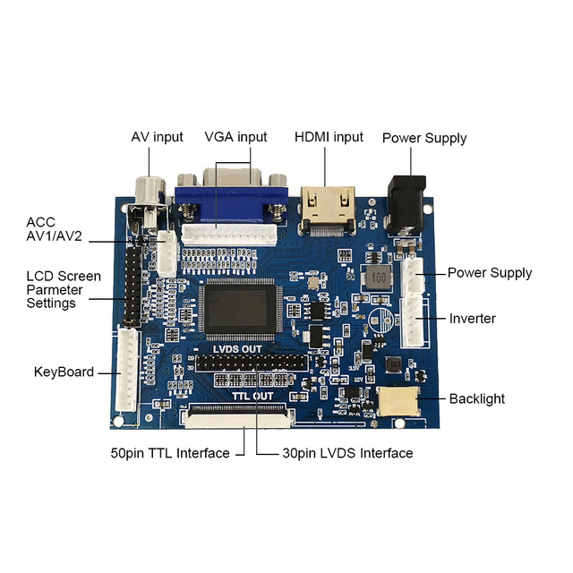 PCB800099-V.9 TFT LCD driver TTL 50pin LVDS 30pin interface universal lcd controller board with HD MI VGA AV