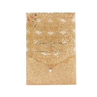 Carte d'invitation de mariage en or rose argenté découpé au laser avec paillettes de diamant poche de voeux Sweet 16 Quinceanera Bridal Show Birthday