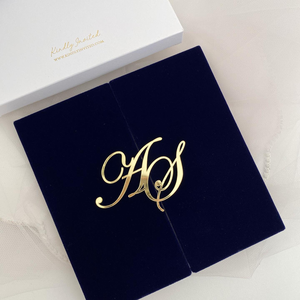 Sang trọng gatefold bìa cứng folios letterpress nhung đám cưới thẻ Carte lời mời Mariage với 3D vàng gương tên viết tắt - Product Image 4